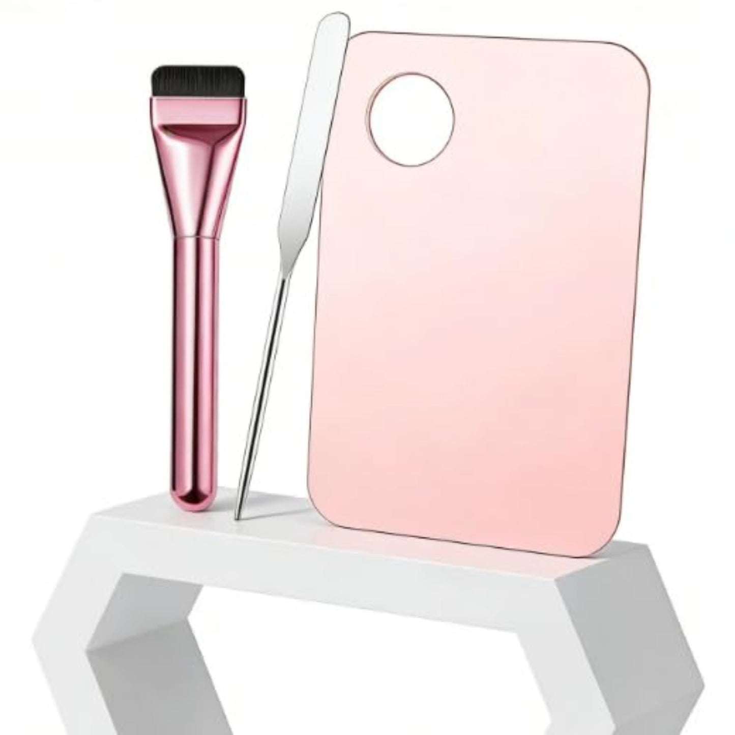 Foundation Makeup Brush with Mixing Palette and Spatula, 3-Piece Cosmetic Tool Set, Pink