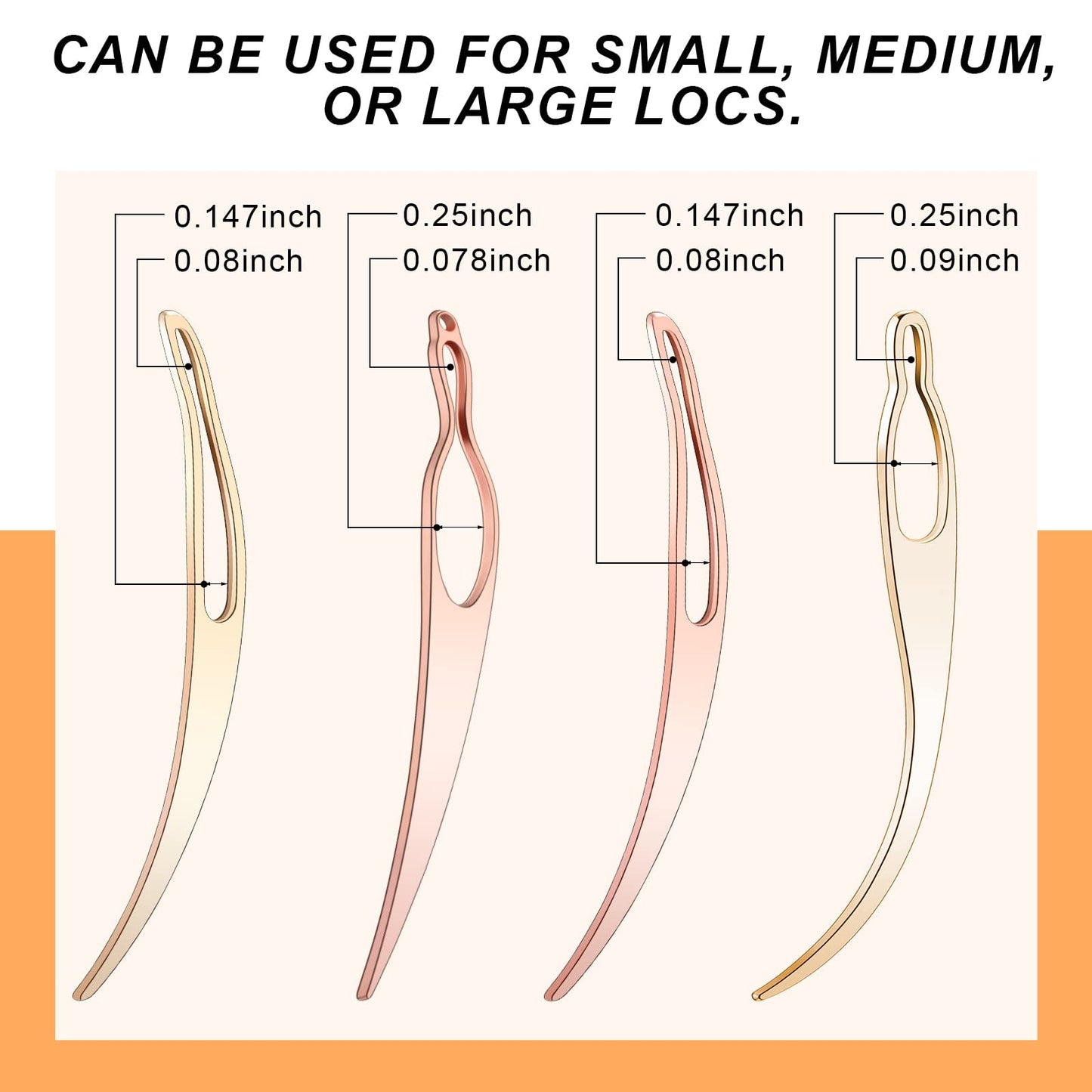 WILLBOND 4 Pieces Retighten Tool, Dreadlock Tool for Hair, Dreadlock Crochet Needle, Loc Crochet Needle for Hair Extensions Styling Loc Maintenance(Rose Gold, Gold)