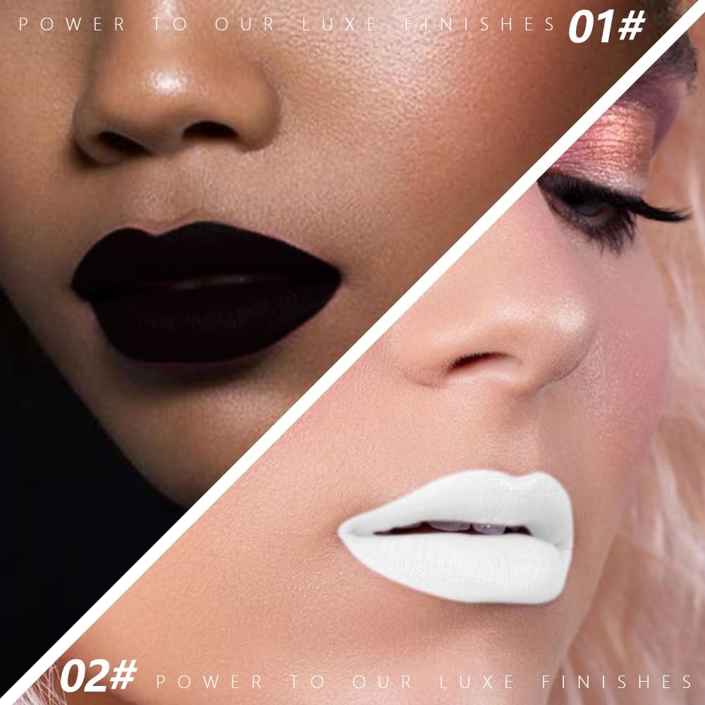 HHLTOH 2Pcs Black White Matte Lipstick Combo Set for Women, Twist Up Cream Lip Art Stick for Halloween Cosplay Goth Stage Party Makeup, Labial para fiesta de disfraces