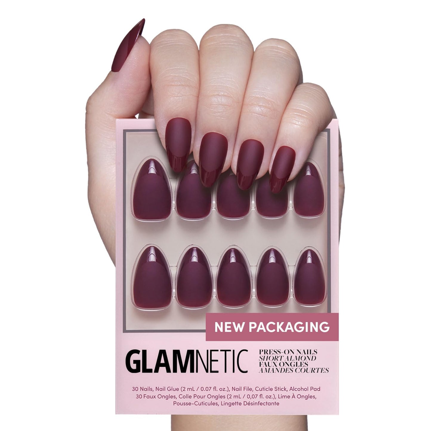 Press On Nails - Caviar | Semi-Transparent Short Almond Shape, Salon Quality | 30 Nail Kit with Glue, 15 Sizes Available