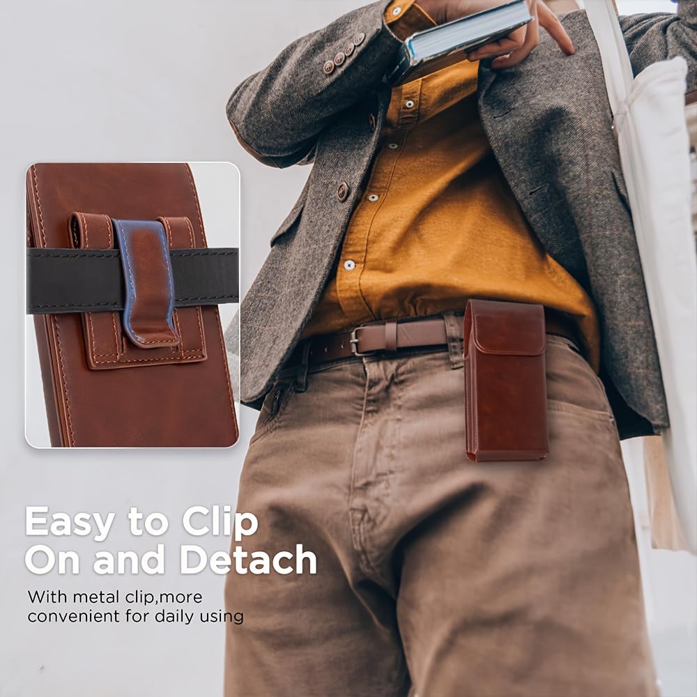 1pc Men's Waist Clip Phone Case - Durable, Lightweight, and Versatile Wallet Pouch for Secure Phone Storage, Brown, with Adjustable Shoulder Strap (Brown)