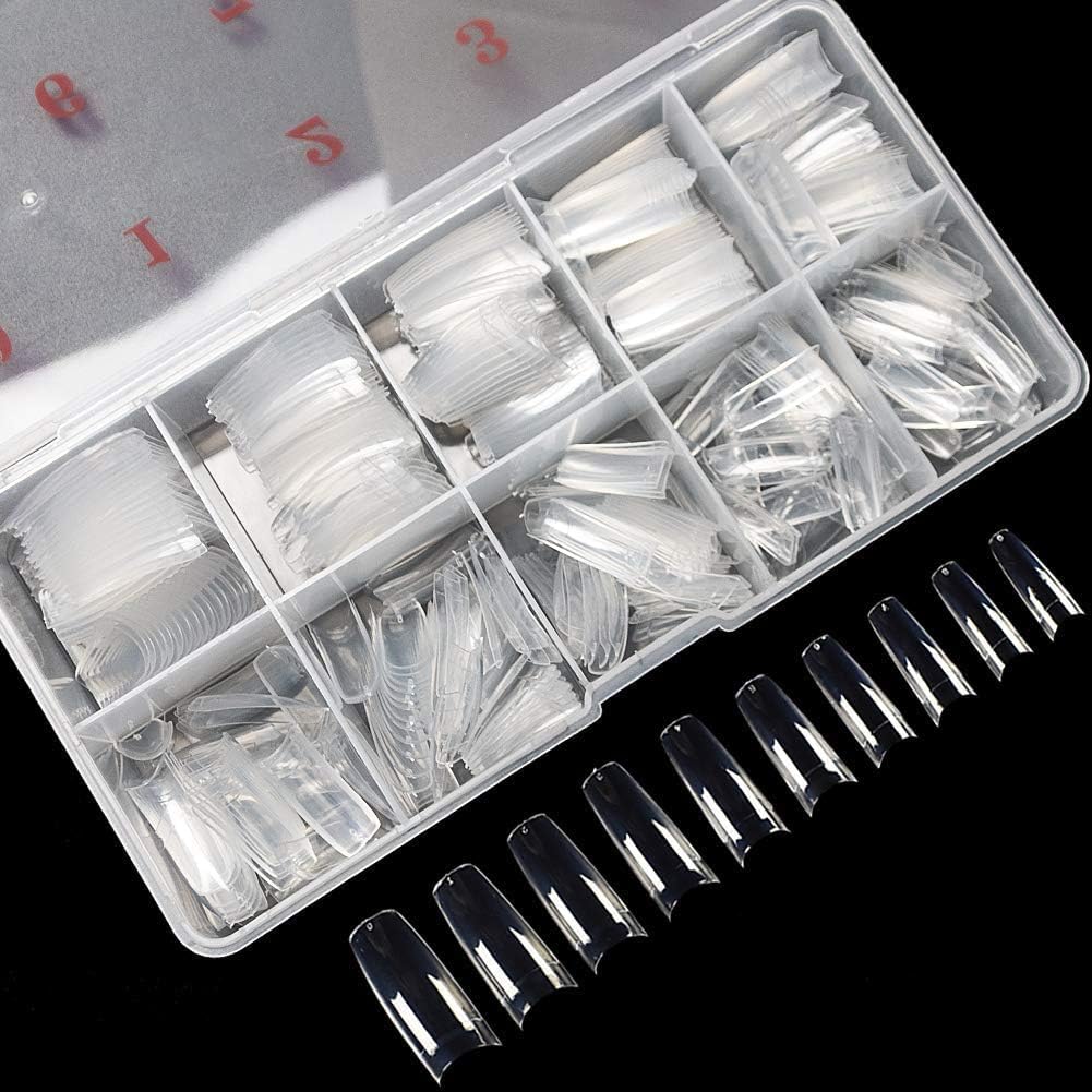 Krofaue 500PCS Clear French Half Cover Nail Tips, Soft Gel Acrylic