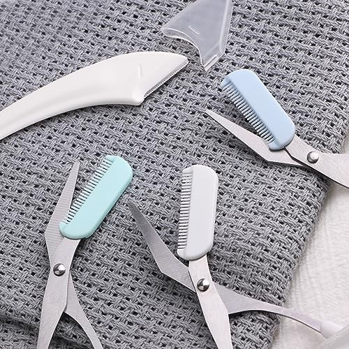 JIAKAI 3-Pack Eyebrow Scissors and Razor Set for Men Women - Green, Blue, White