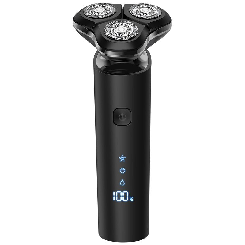Black Electric Razor for Men with 3-Blade Rotary System, Touch Switch, LED Display, Travel Lock