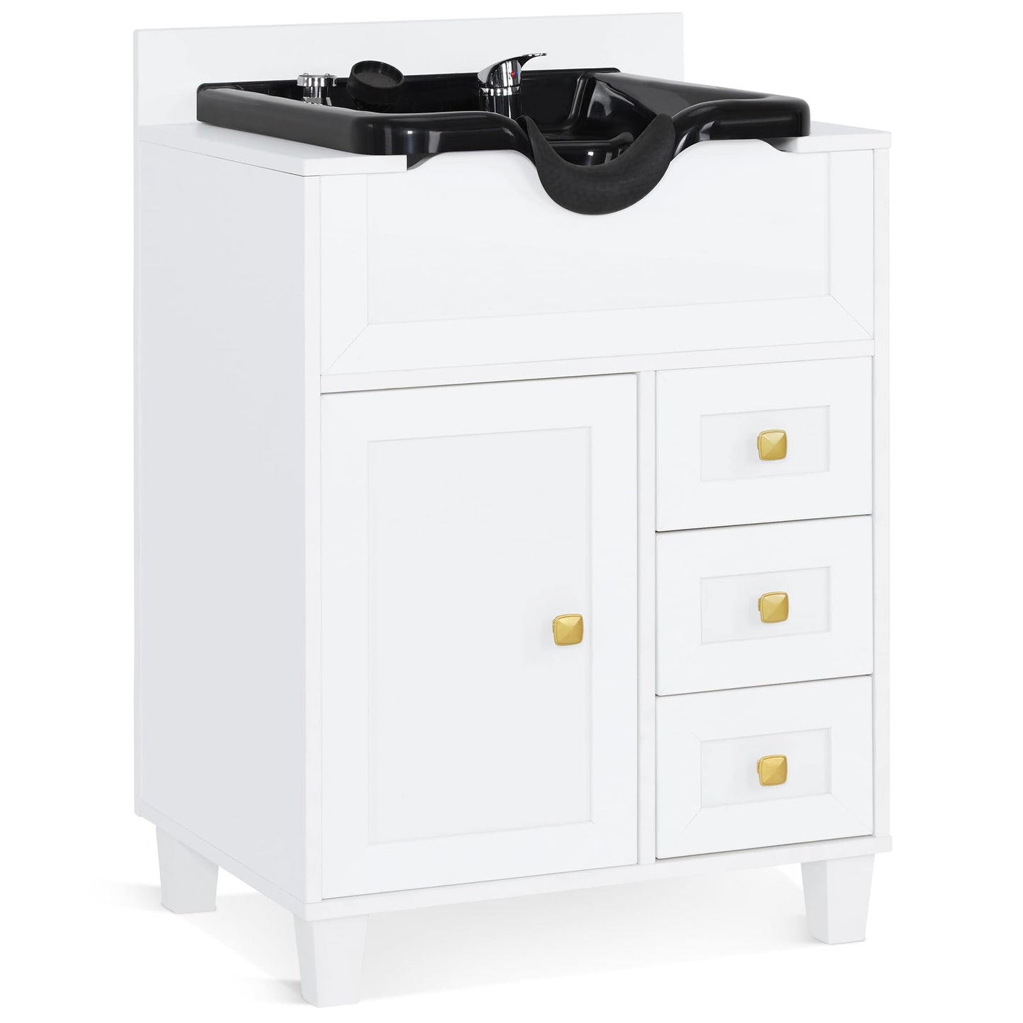 BarberPub Barber Storage Shampoo Station, Spa Textured Embossed Cabinet with Shampoo Bowl & Drawers, Hair Salon Sink Backwash Equipment 7131 (White)