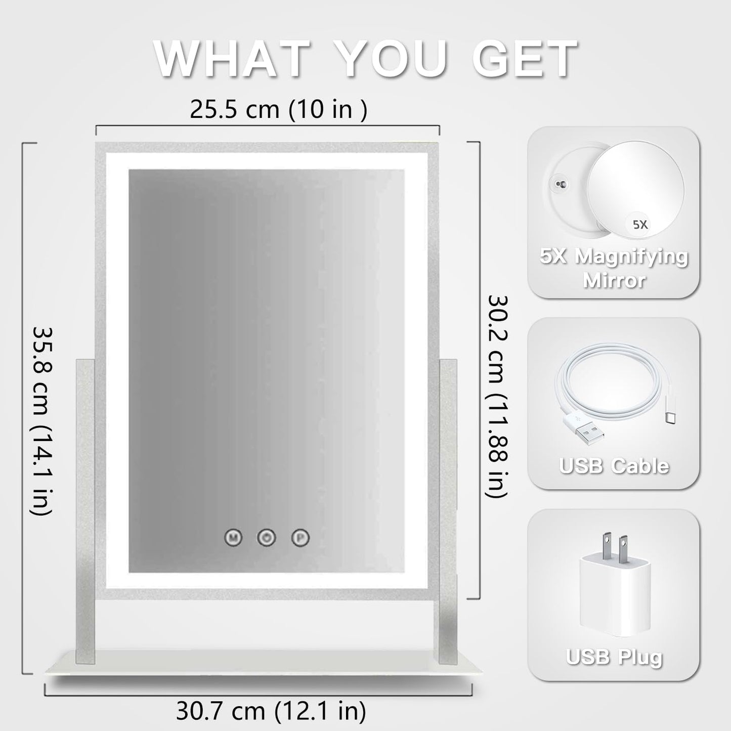 Lighted Makeup Mirror - 14.1" x 12.1" Hollywood Vanity Mirror with 3 Color Modes & 5X Magnification | Smart Touch Control, 360° Rotation (White)