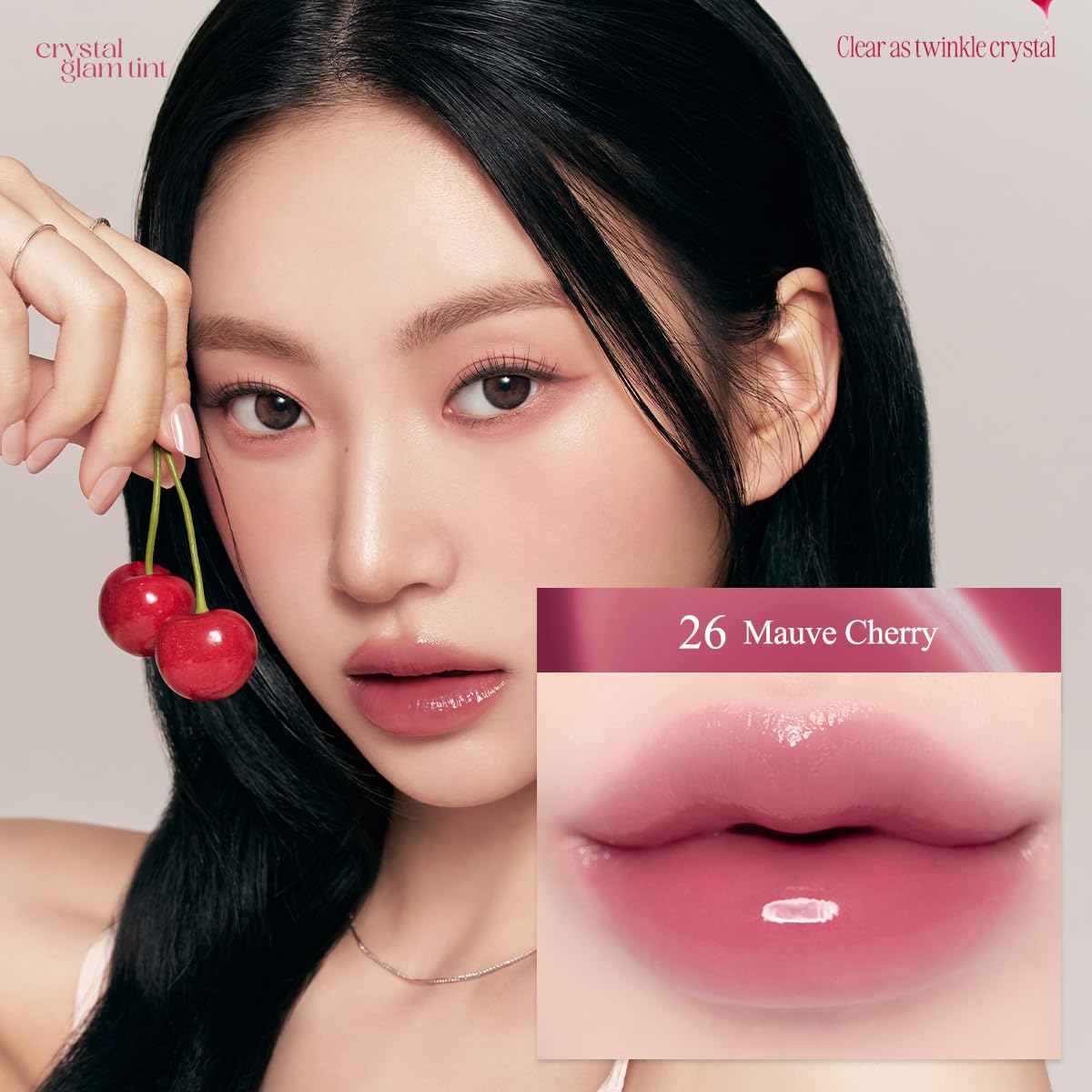 CLIO Crystal Glam Tint, Glossy Lip Tint with Glass-Like Shine, Lightweight Buildable Lip Stain, Long-Lasting Pigmented Color, Non-Sticky, Korean Lip Tint, Safe for Sensitive Lips (26 MAUVE CHERRY)