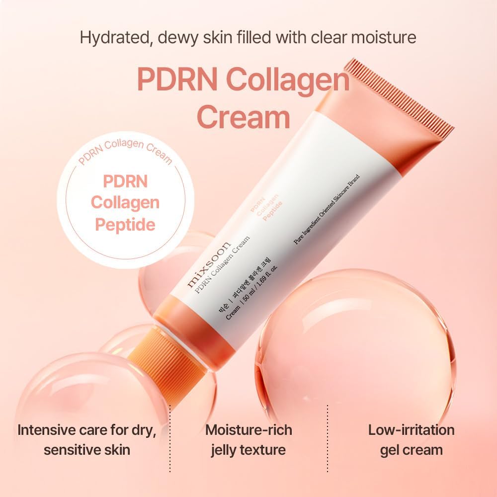 mixsoon PDRN Collagen Cream - Firming, Hydrating and Revitalizing Lightweight Face Gel, Radiance Collagen Peptides, Nourishing Moisturizer for Smooth Skin 50ml / 1.69 fl.oz. Korean Glass Skin Care
