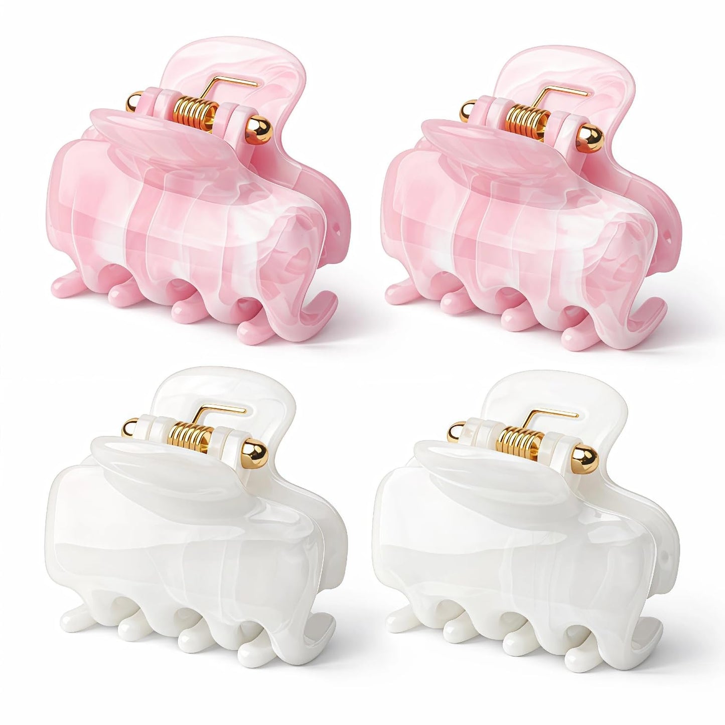 Mchaovau 4 Pcs 2 Inch Medium Acrylic Hair Claw Clips for Women Girls Thin & Thick Hair, Small Square Banana Clip, Stylish Cute Hair Accessories Set Ideal Gifts for Daily & Travel (Pink/White)