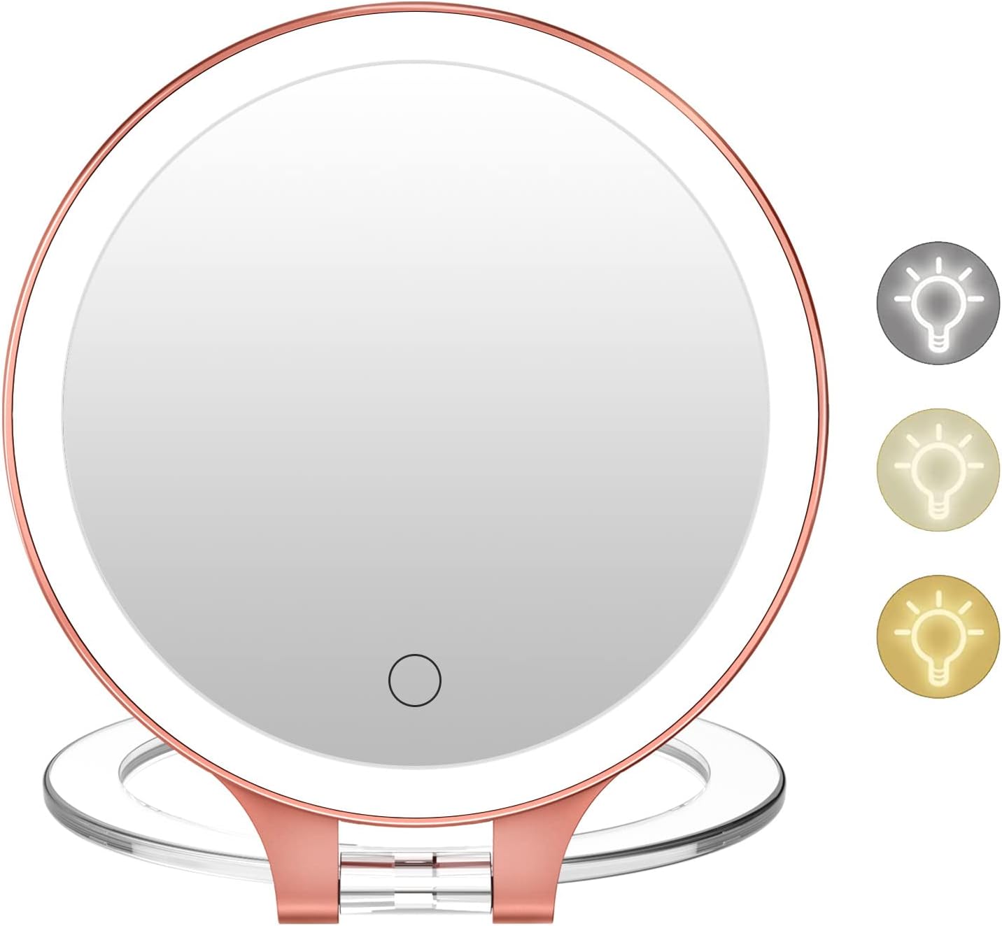 10X 1X Double-Sided Magnifying Makeup Mirror - Rechargeable Lighted with 3 Color Settings | Adjustable Rotation