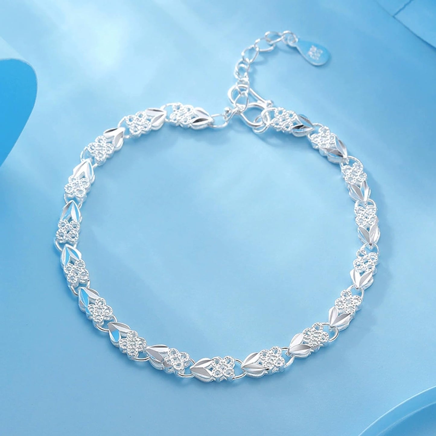 925 Sterling Silver Plated Heart Charm Bracelet for Women - Dainty Chain Love Gift Idea