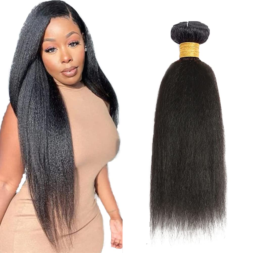 Human Hair Bundles Kinky Straight Bundles 22 Inch #1B Natural Black Yaki Straight Bundle Unprocessed Brazilian Virgin Weave Hair 1 Bundle 50 Gram Per Bundle