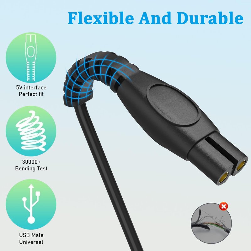 GOLDFOX 5V USB Charger Cord Compatible with Philips Norelco One Blade 360 Shaver QP2724 QP2834 QP4530 MG7910 MG9525 MG9510 MG5910 S7887 QP1924 X5006 Electric Trimmer Shaver Replacement Charging Cable