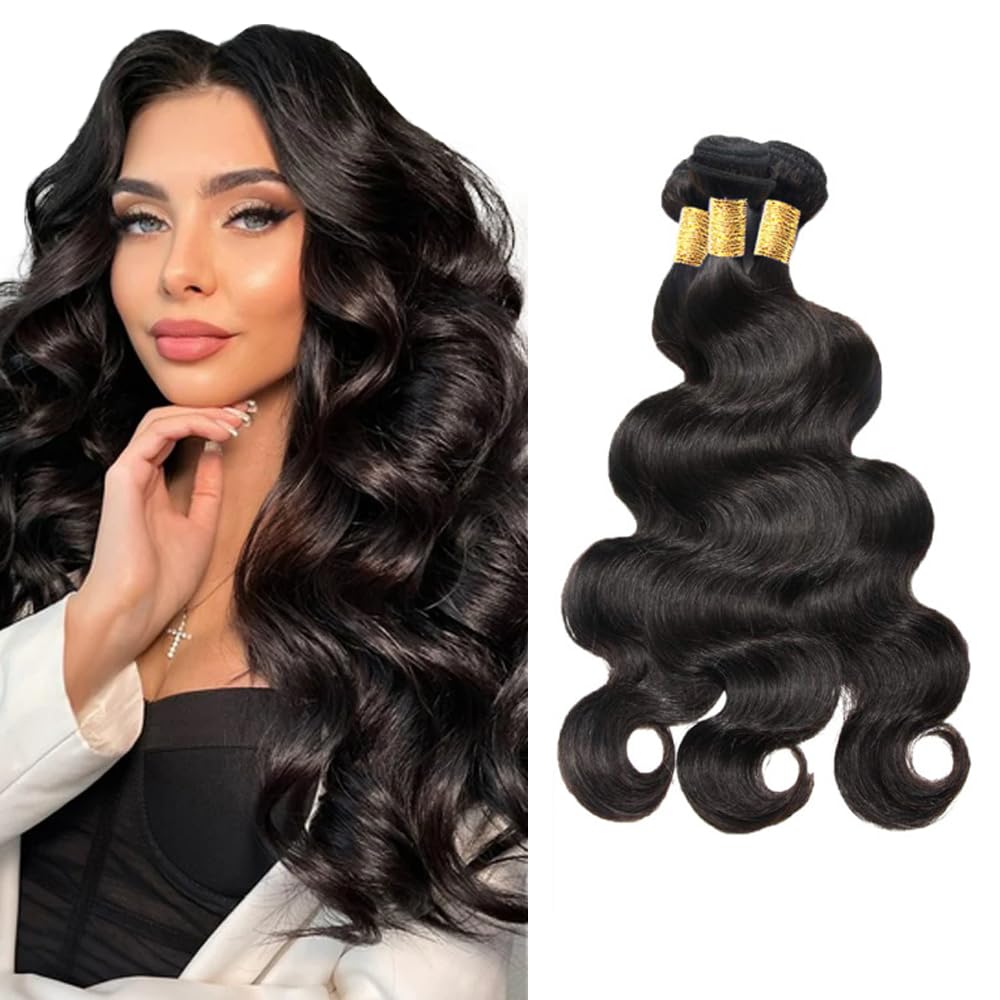 Body Wave Bundles Human Hair Natural Black Body Wave 3 Bundles Brazilian Remy 1B Bundles Human Hair 26 28 30 inch Black Color