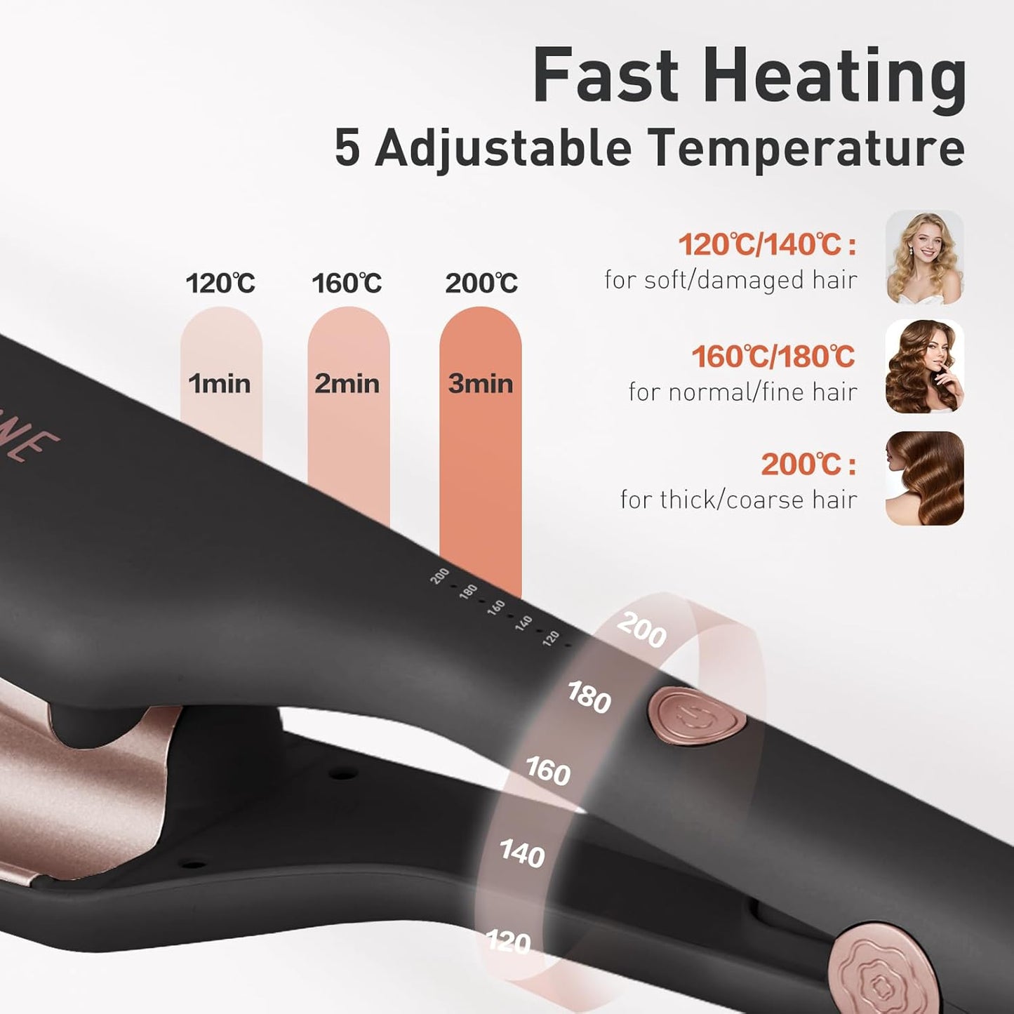 TANSHINE Curling Iron Hair Waver - 1.25 Inch Dual Barrel Ceramic Curler for Beach Waves | Adjustable Temp, Anti-Scald, Black