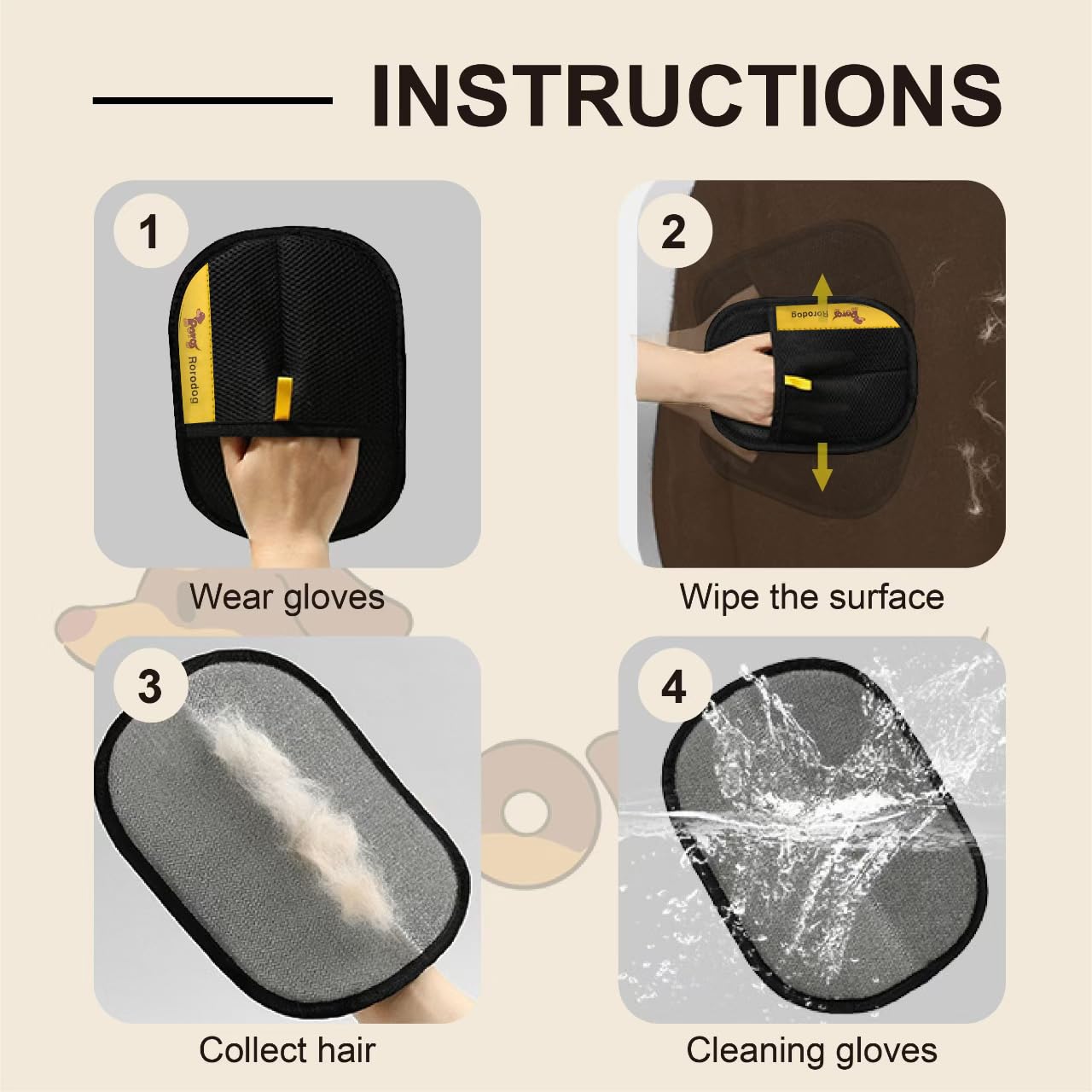 Rorodog 3-Pack Magic Brush Pet Hair Removal Gloves with A Hair/Lint Removal Tool – Remove Cat/Dog Fur from Clothing, Furniture, Car Seats, Bedding & Carpet