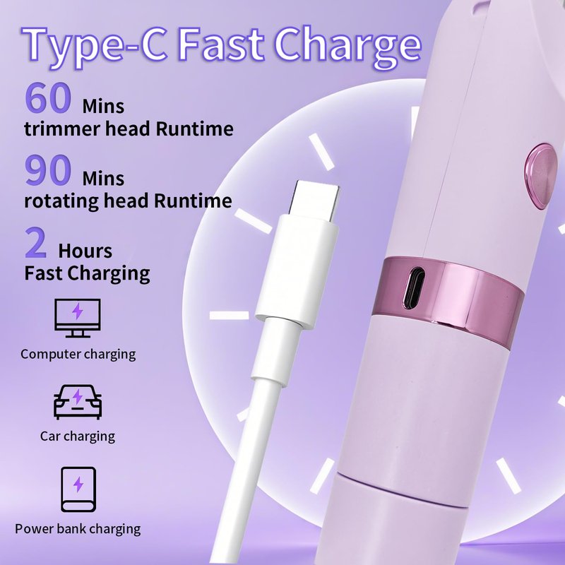 Bikini Trimmer for Women，Dual Head Women Shaver IPX6 Waterproof Cordless Pain Free Hair Removal with Safety Lock Trimmer for Smooth Skin Ideal for Bikini Area Body and Facial Hair (Purple)