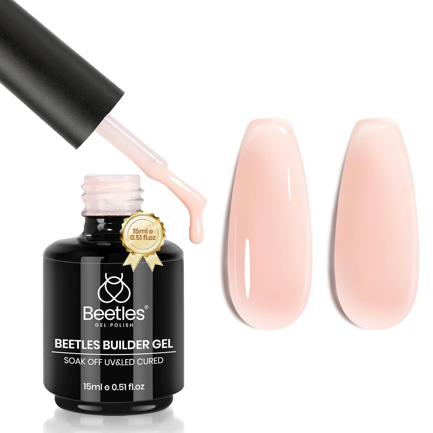 Beetles Builder Gel - 0.5oz Jelly Pink Nail Building Gel | HEMA & TPO Free, 7-in-1 Strengthening Formula for DIY Nail Art