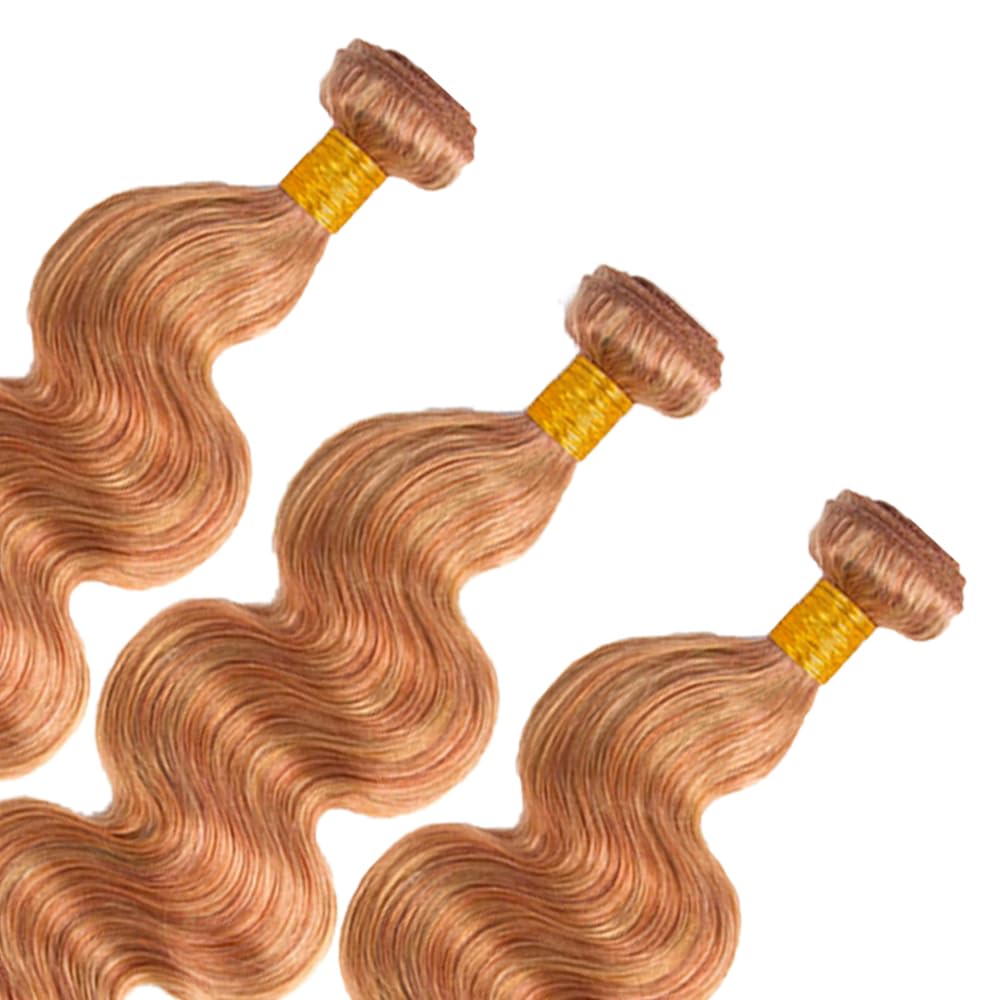 Honey Blonde Highlight Bundles Light Brown Body Wave Bundles 16 16 16 Inch 8A Brazilian Virgin Remy 3 Bundles Double Weft Ombre Brown Body Wave Hair Extensions