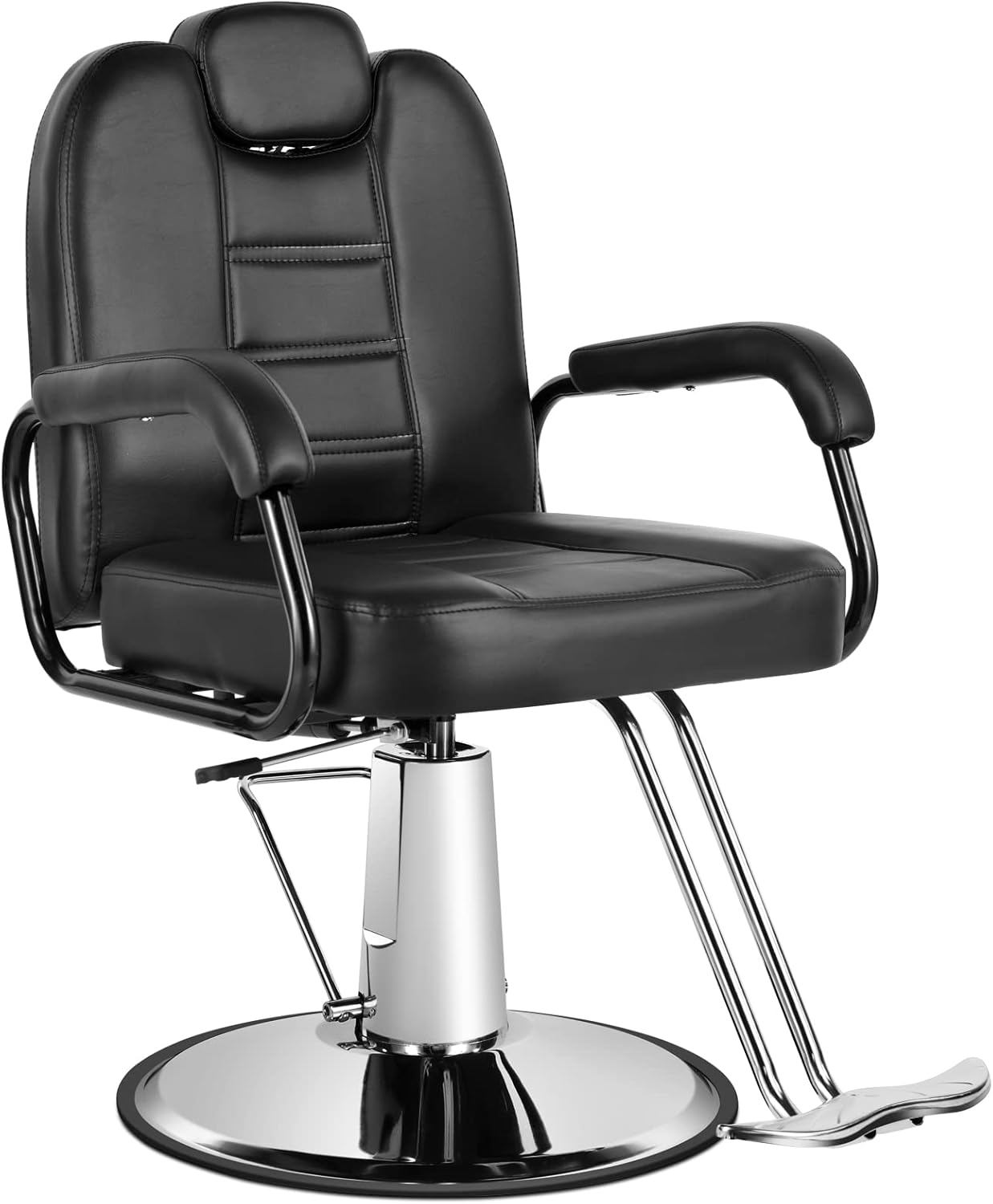 Heavy Duty Hydraulic Barber Chair - Extra Wide Reclining Salon Furniture | Black