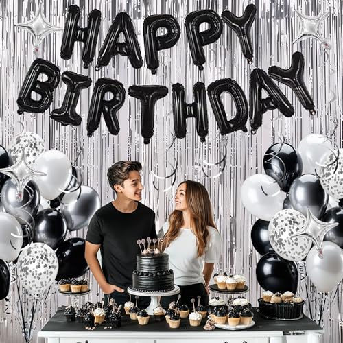 92 PCS Black & Silver Happy Birthday Balloon Decoration Set