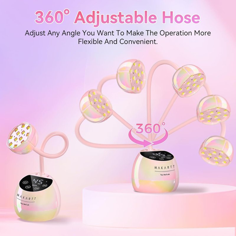 UV LED Nail Lamp - Cordless Gooseneck Dryer with Auto Sensor & 4 Timer Settings | Fast Curing, Glazed Pink