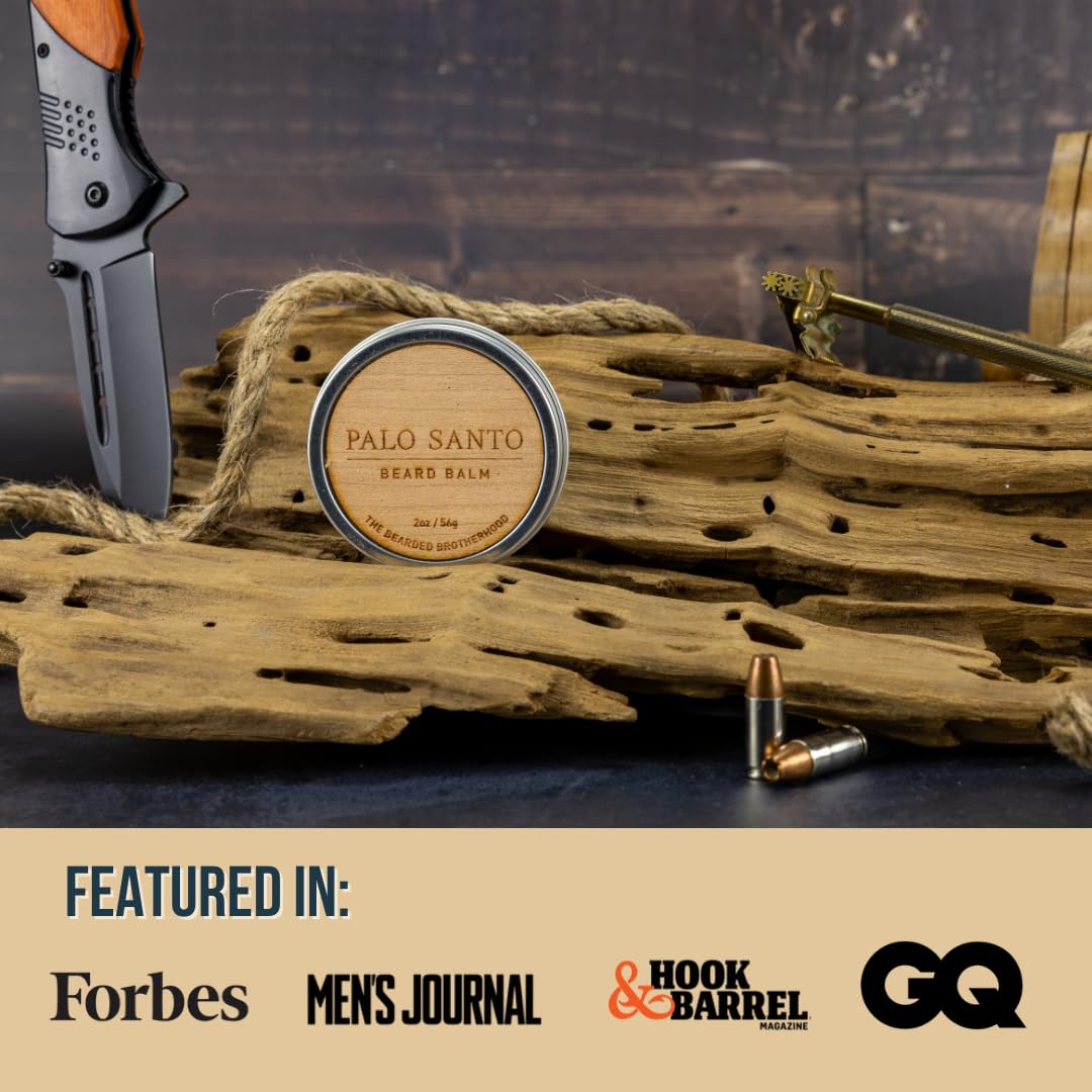 The Bearded Brotherhood TBB Palo Santo Beard Balm for Men | Natural Beard Conditioner and Styler with Shea Butter, Jojoba Oil, Argan Oil | Sweet Woodsy Scent | Handcrafted in Texas | 2 oz