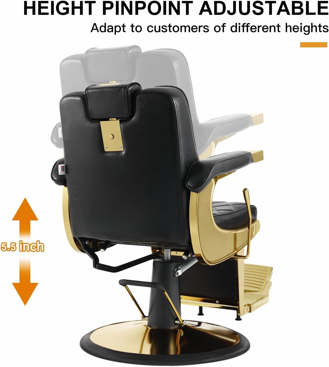 All Purpose Barber Chair - Wide Backrest Reclining Salon Chair for Hair Stylists | Gold Finish