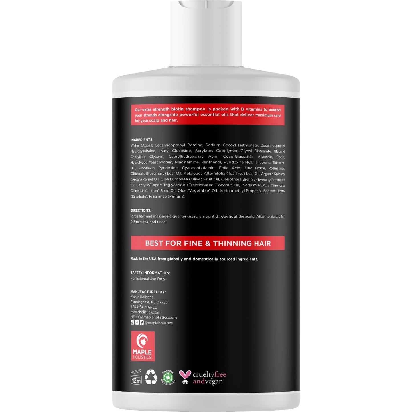 Ultra Biotin Shampoo for Thinning Hair - Extra Strength Volumizing Shampoo for Men and Women with B Vitamins and Rosemary Essential Oil - Sulfate Free Shampoo Biotin Formula for Hair and Scalp Care