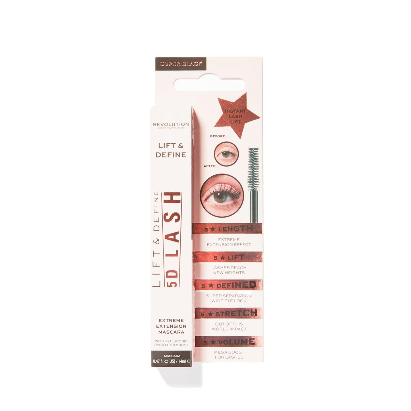 5D Lash Mascara - Lengthening & Volumizing Jet Black Formula | Infused with Hyaluronic Acid, Vegan, 0.47 fl oz