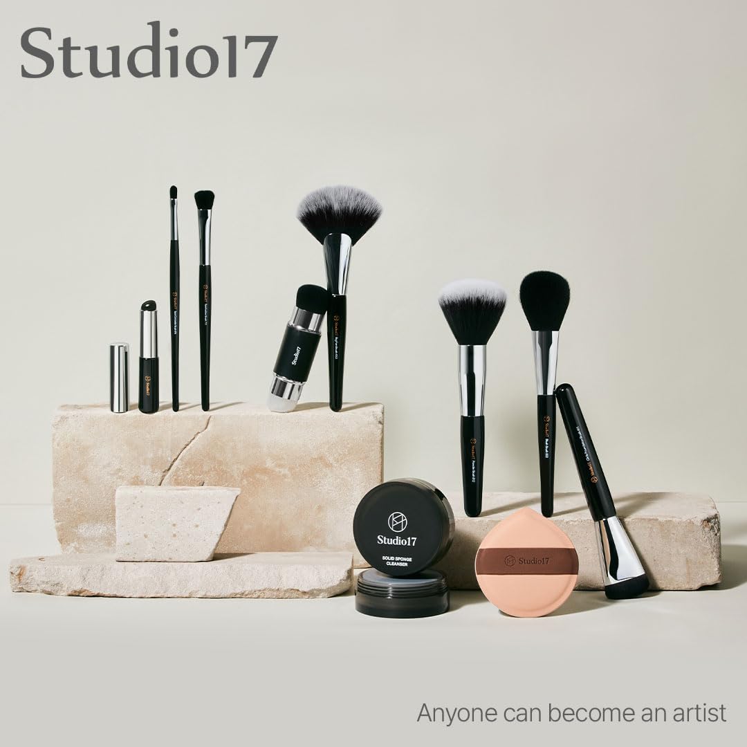 STUDIO17 Stainless Steel Foundation Spatula - Professional Double-Edged Makeup Tool for Flawless Application | Includes Storage Pouch