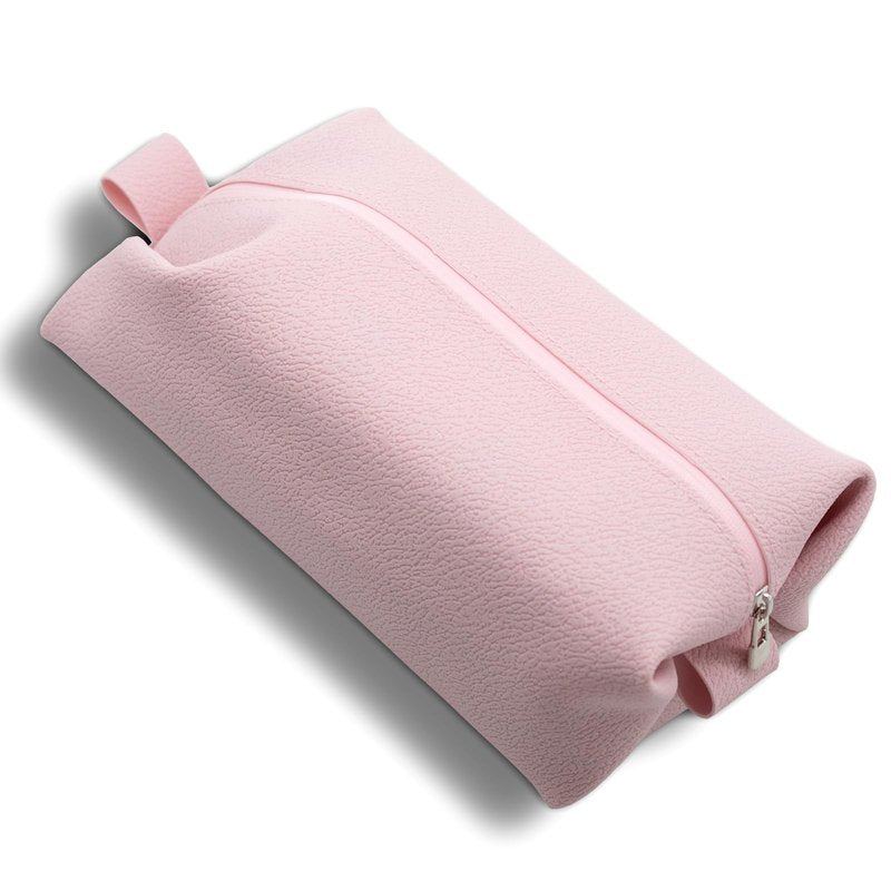 FyndAna Portable Silicone Makeup Bag, Large Waterproof Makeup Brush Bag,Bathroom Travel Bag,Upgraded Leakproof Zipper Makeup Box,Suitable for Mens Womens(Pink)