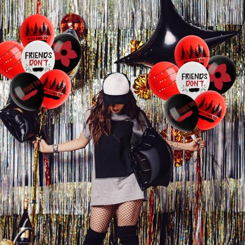50 Pcs Black & Red Stranger Themed Balloons - 12 Inch Latex Party Decorations