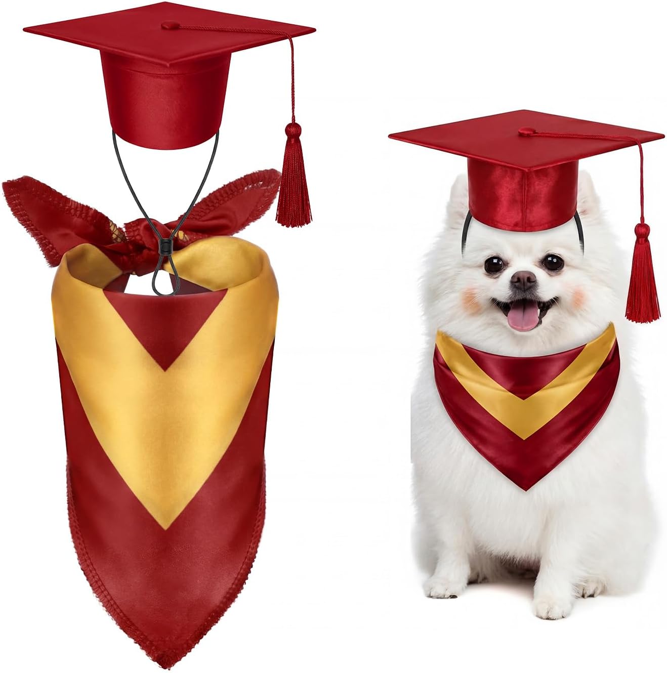 Dog Graduation Cap and Bandana Costume Set - Adjustable, Washable Pet Outfits for 2026 | Yellow, Small