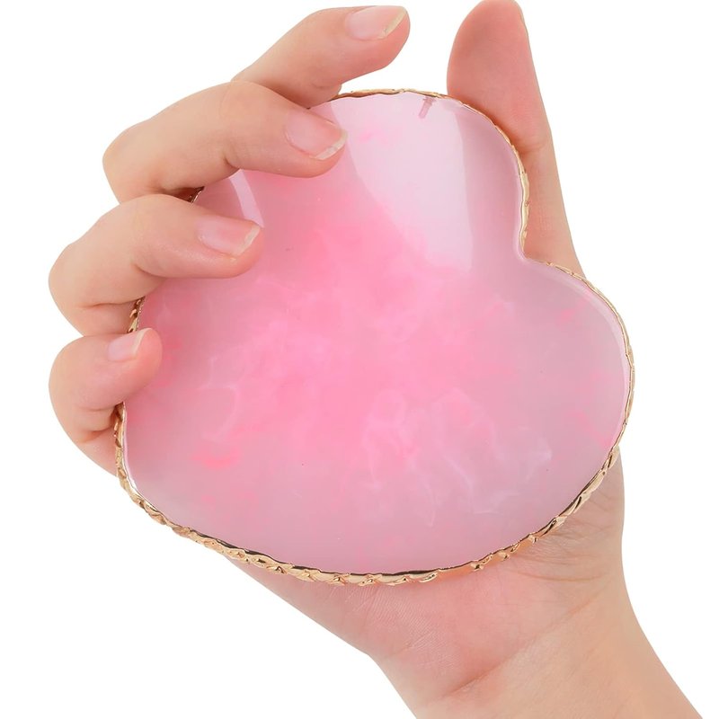 Resin Nail Art Palette - Heart-Shaped Mixing Plate with Golden Edge | Pink Color Mixing Tool
