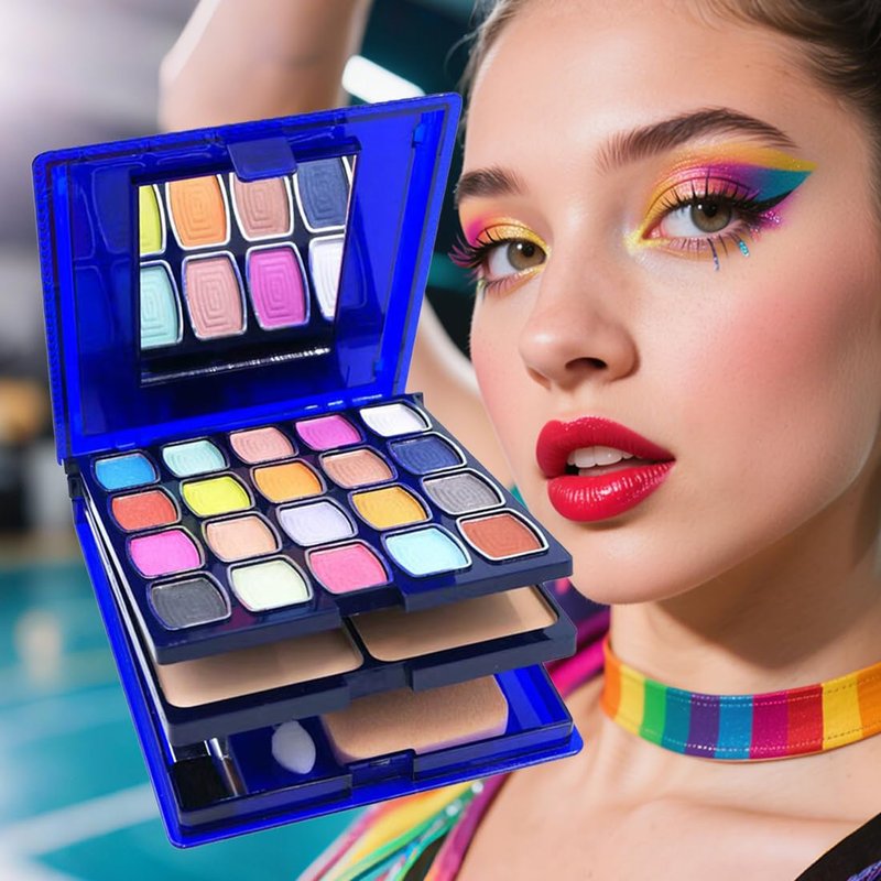 20 Color Eyeshadow Palette & Lipstick Blusher Set - Full Face Makeup Kit with Mirror, Brushes & Sponge