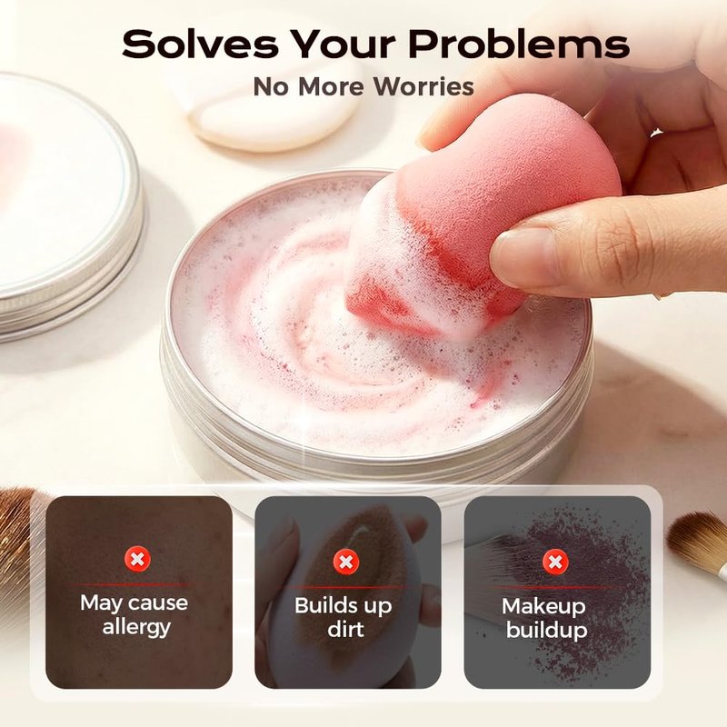Makeup Brush Cleaner Soap - 2-in-1 Solid Balm with Silicone Cleaning Pad | Deep Clean Waterproof Makeup for All Brushes & Sponges (Heart 100g)