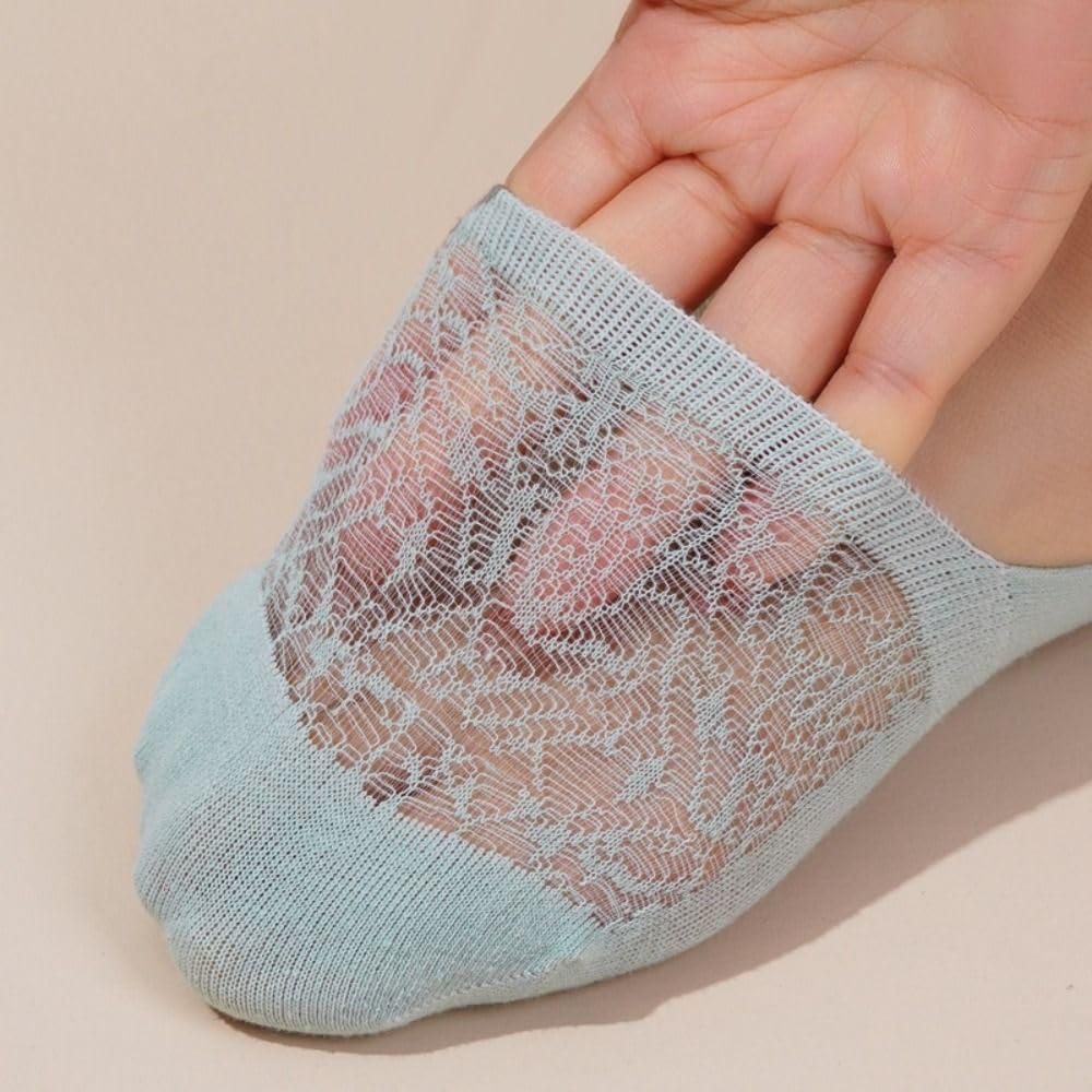 Silicone Simple Lace Socks Hollow Breathable Crew Socks Women Socks Mesh Socks Invisible Boat Socks(Black)