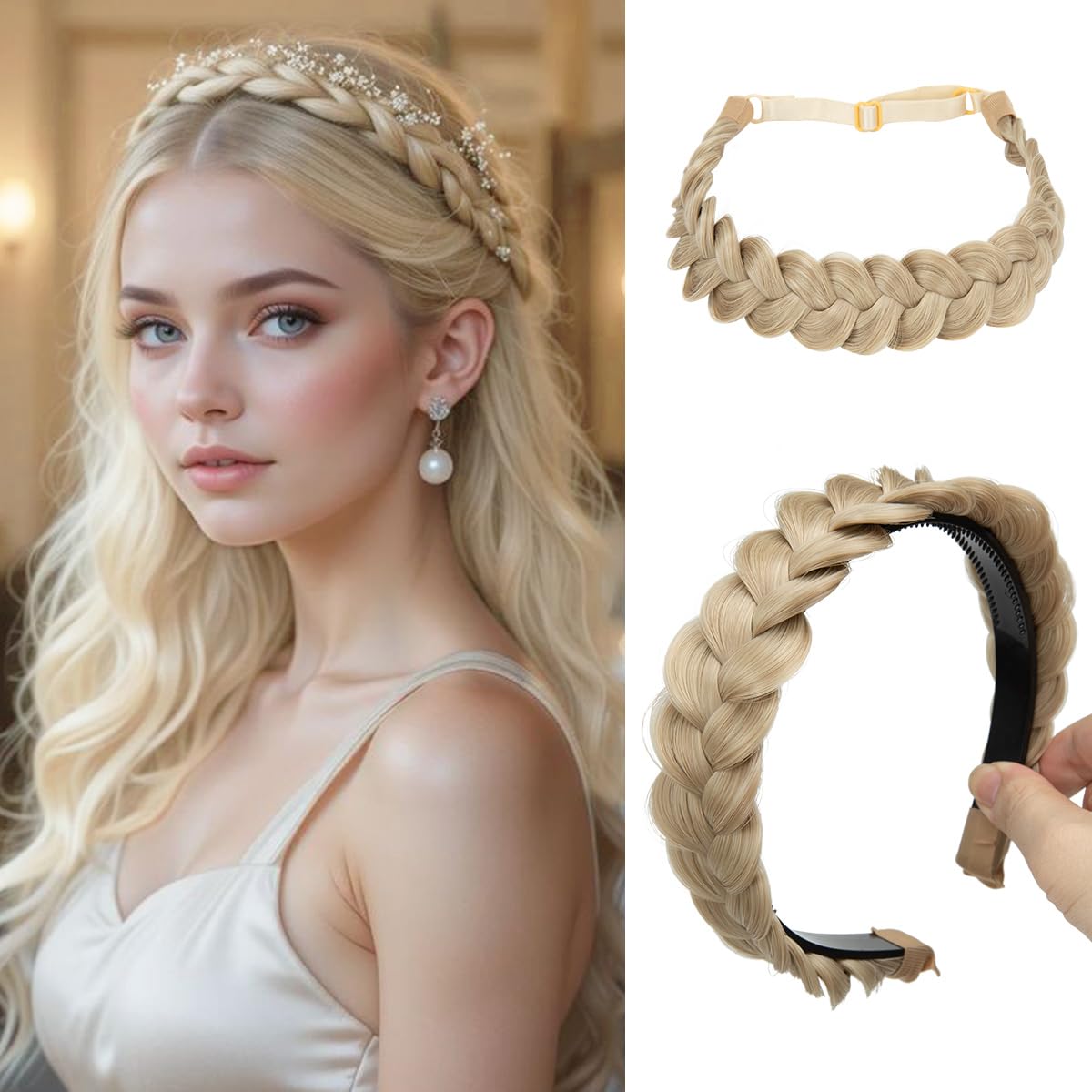 Braided Headbands for Women - Handmade Synthetic Hair Hoops | Sahara Beige 2-Pack