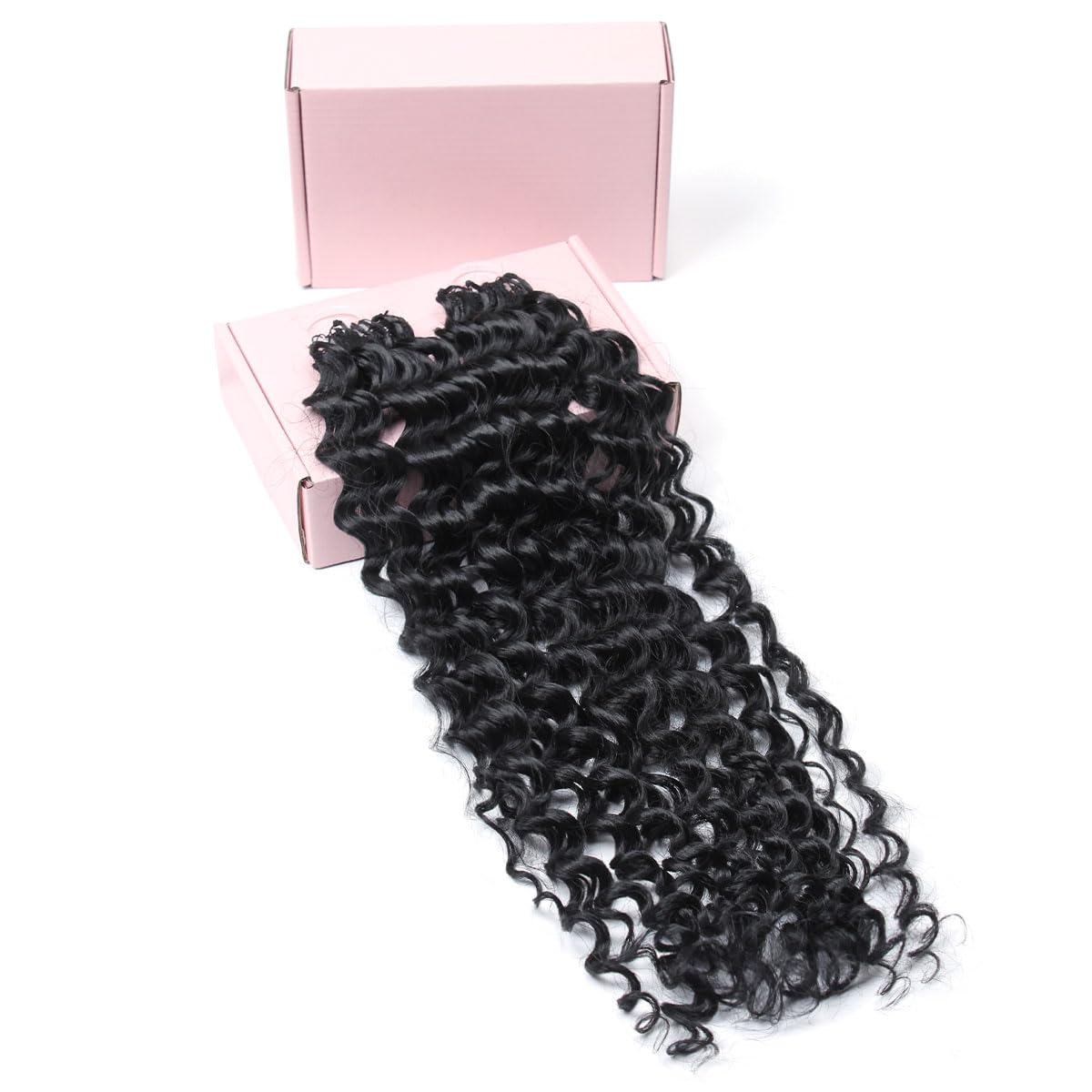 Miracle Knots Crochet Hair - 18 Inch Deep Wave Feather Bundles | Pre-Separated Curly Hair for Women (Natural Black)