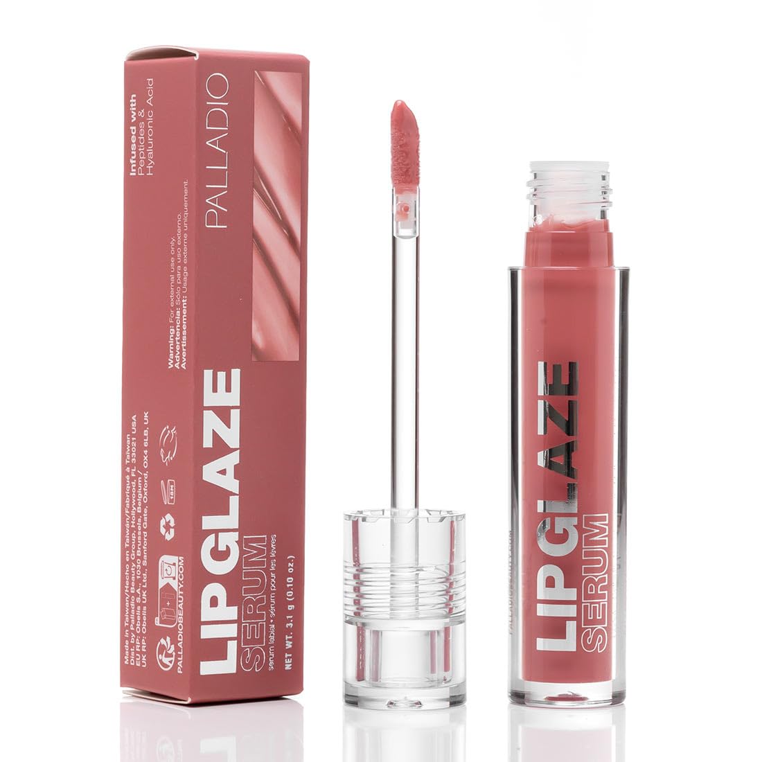 Palladio Lip Glaze Serum - Hydrating Lip Gloss with Peptides & Hyaluronic Acid for Plump Lips | Vegan, High-Shine (Blush Brulee)