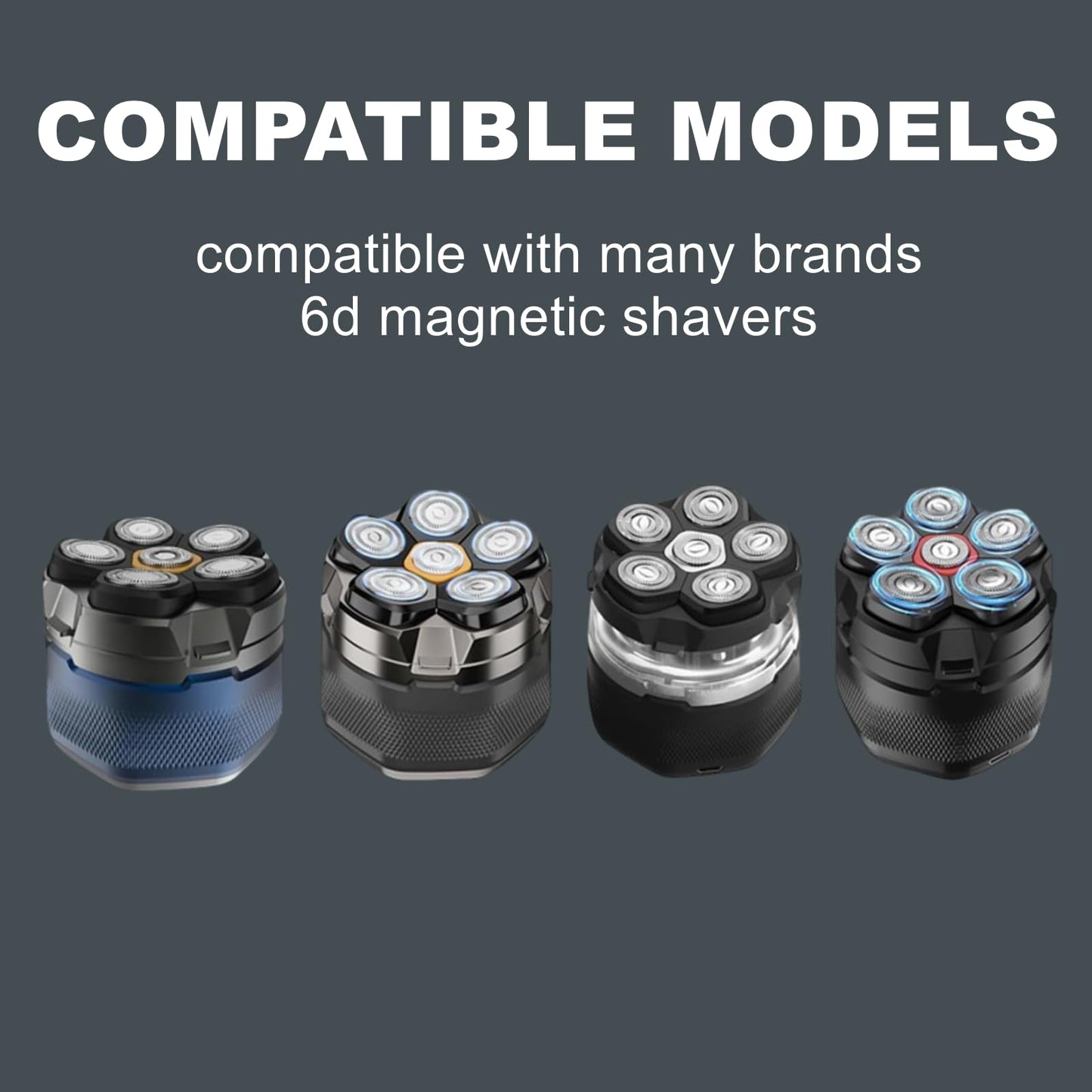 Magnetic 6 Blades Head Shaver Replacement Heads for Many 6D Magnetic Electric Razor,Newly Designed Magnetic 6D Blade Head Compatible with Head Shavers for Bald Men,2 Pack Travel Size for Ufree Shaver.