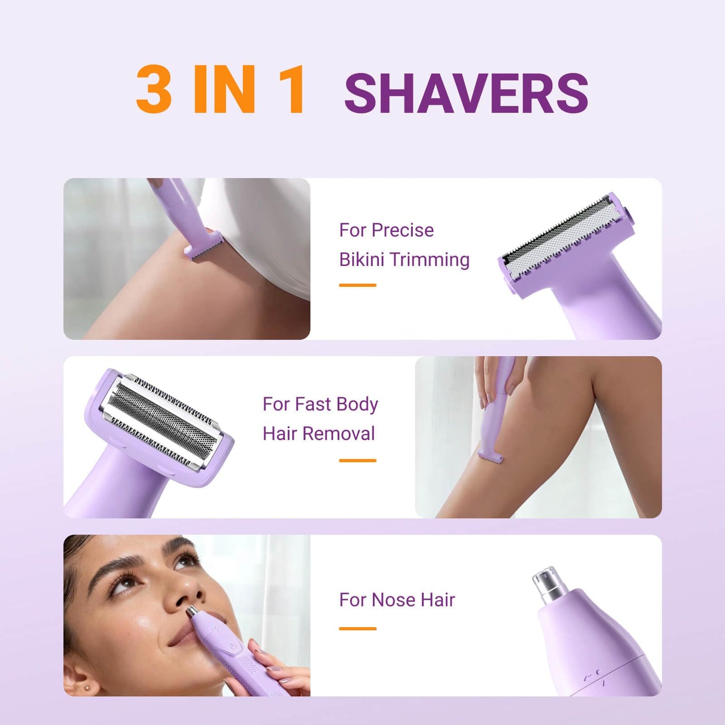 UNIMIKO Bikini Trimmer for Women, 3-in-1 Painless Womens Electric Razors & Pubic Hair Trimmer, Waterproof Womens Shaver with Ceramic Blades, USB Rechargeable Lady Groomer for Legs Underarm Face,Pink