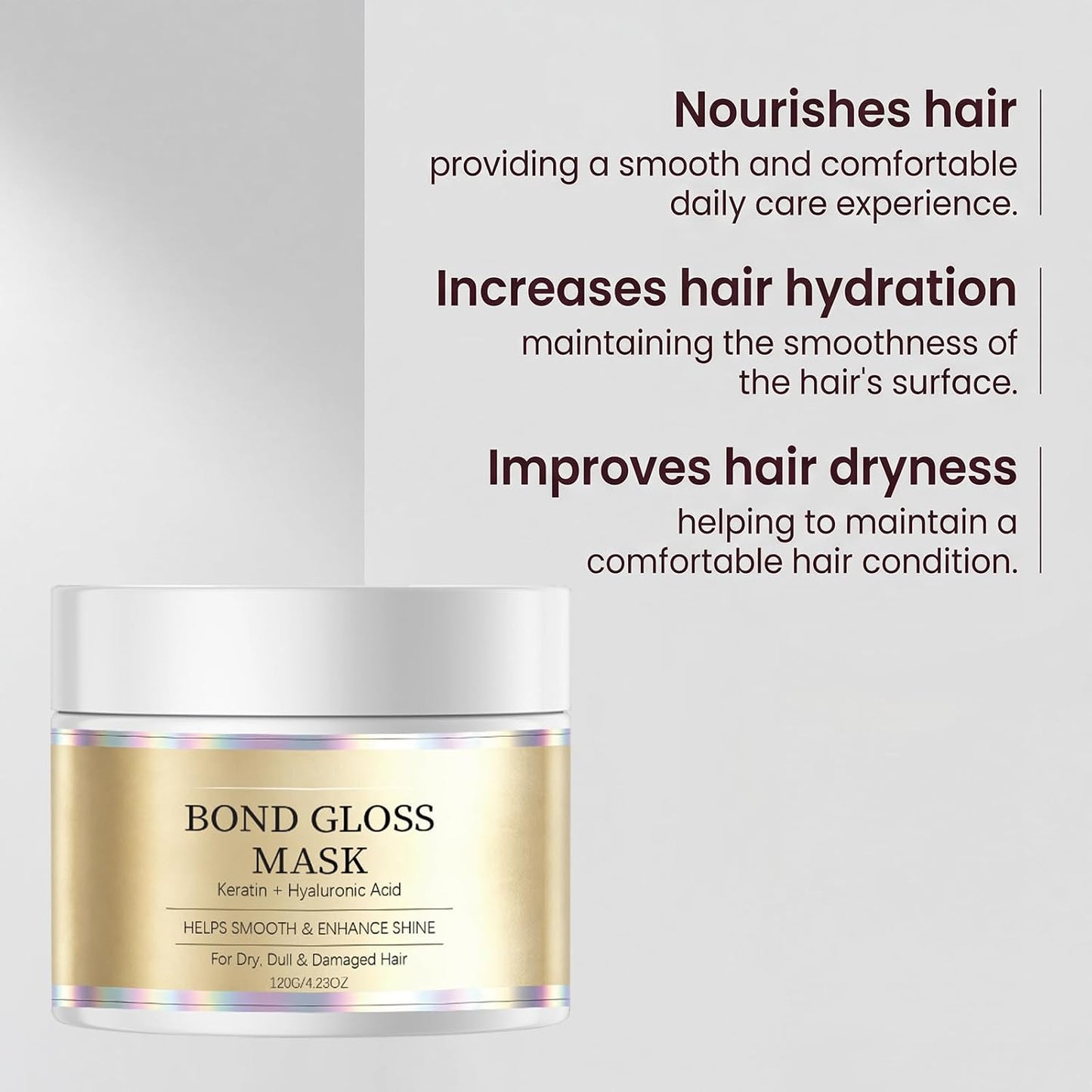 Bond Gloss Hair Mask - Hydrolyzed Keratin & Hyaluronic Acid Treatment for Dry, Dull Hair | Sulfate-Free, Silicone-Free (1 PCS)