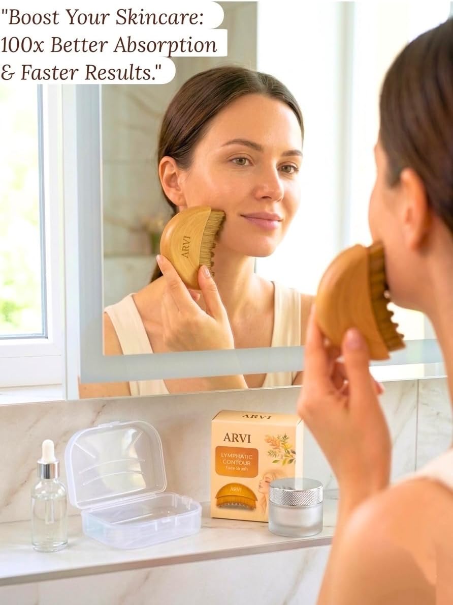 Lymphatic Contour Face Brush - Ultra Soft Facial Drainage Tool for Sculpting & Depuffing | Gentle Dry Brush for Face & Neck