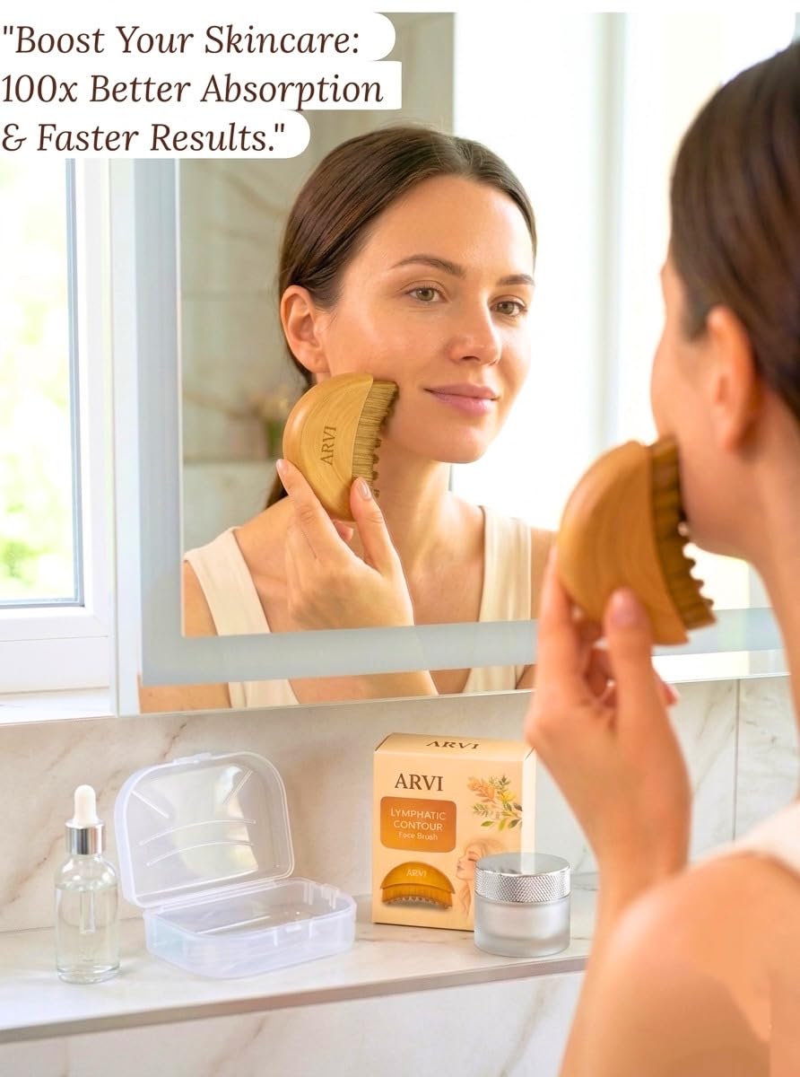 ARVI Lymphatic Contour Face Brush – Ultra Soft Facial Lymphatic Drainage Brush for Sculpting, Depuffing & Jawline Definition – Gentle Dry Brush for Face & Neck, No Irritation