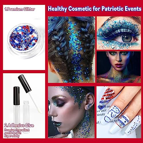 Allstarry Patriotic Body Glitter Set - 4 Colors for 4th of July & Olympics