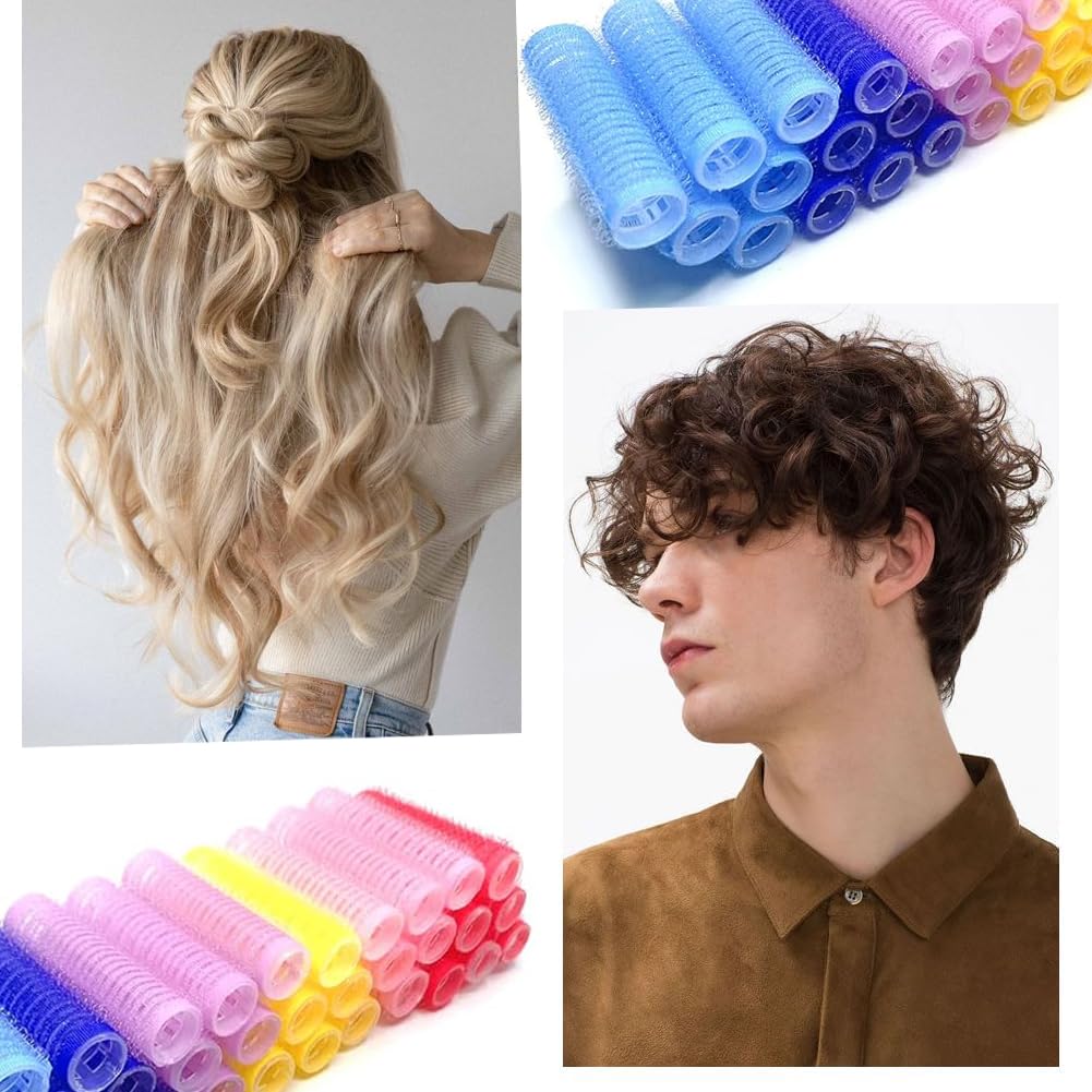 Self Grip Hair Rollers - 18Pcs Heatless Curlers for Short Fine Hair | DIY Plastic Styling Tools (0.8 x 2.4 Inch)