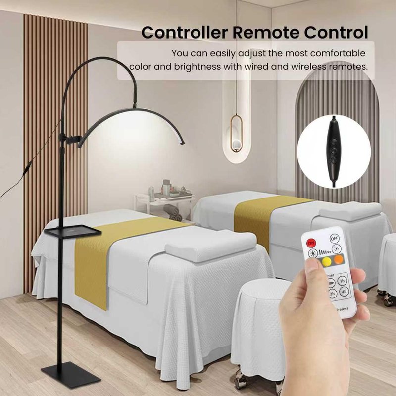 Lash Light for Eyelash Tech,LED Half Moon Floor Lamp for Esthetician, Tattoo Artists,Nail Tech, Skincare Adjustable Brightness and Height Esthetician Light with Phone Holder and Tool Tray