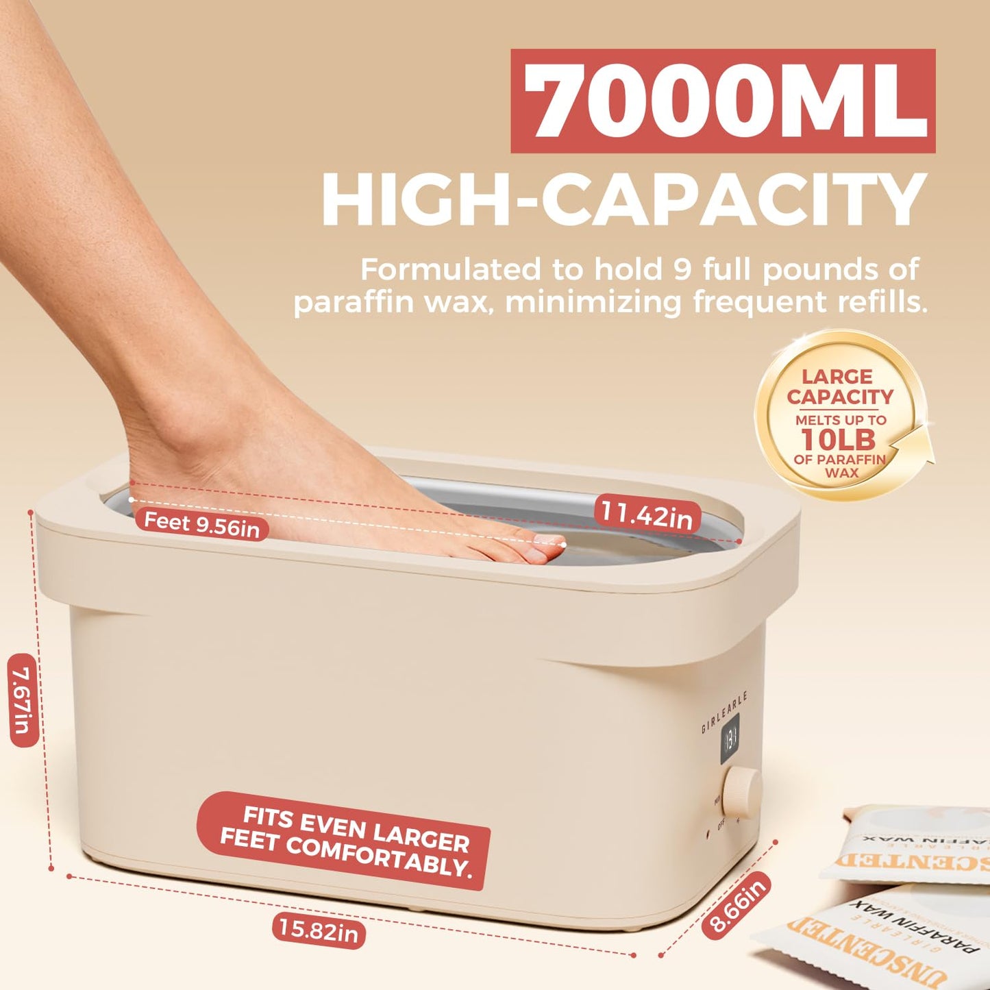 GIRLEARLE 7000ml Paraffin Wax Machine for Hand and Feet, Hand Wax Paraffin Machine Bath with 4.4 lbs Scent-Free Paraffin Wax Refills for Hands, Feet, Elbows & Body to Relieve Stiff Muscles & Joints